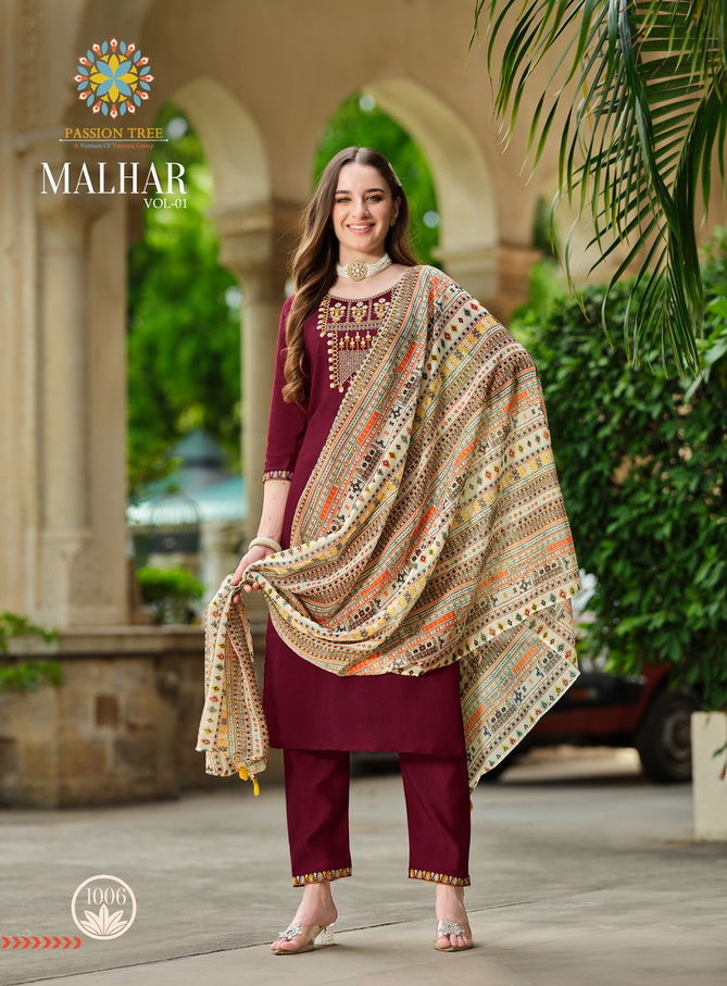 Malhar Vol 1 By Passion Tree Roman Silk Designer Kurti With Bottom Dupatta Wholesale Online
